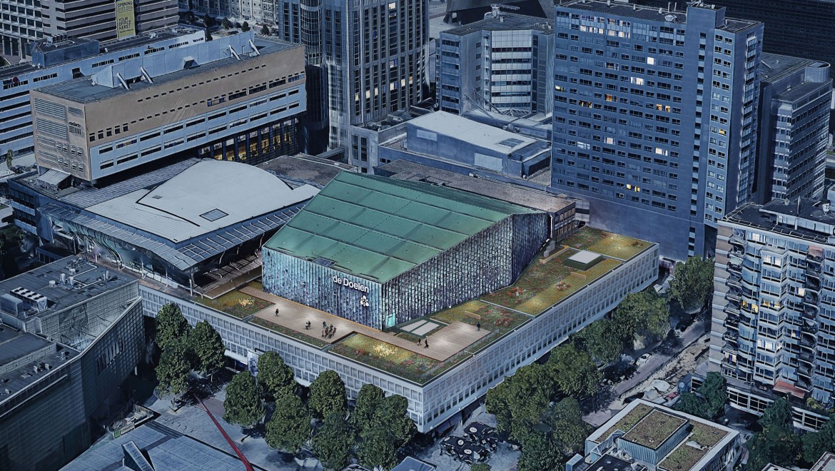 Plocha, ktorá obklopuje medenú strechu koncertnej sály, má rozlohu viac ako 2 500 m2 (© Plotvis and Kraaijvanger Architecten)